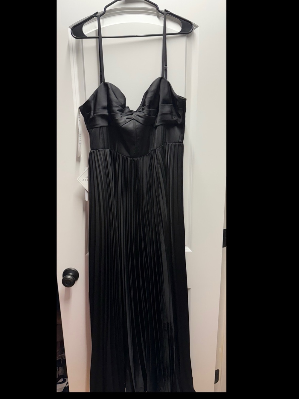 Azazie Black Pleated Maxi Dress with Spaghetti Straps